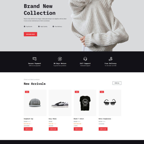 Homepage layout of Garderobe fashion store — WooCommerce-ready WordPress website with clean design and product filters