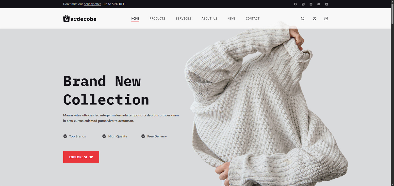 homepage preview of ready-to-use WordPress store for small business