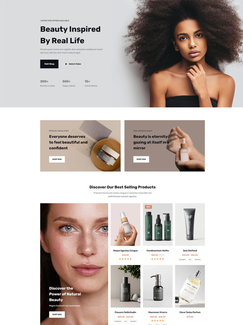 Homepage of Cosmetic WooCommerce website — stylish WordPress design with soft nude accents, built for modern beauty brands