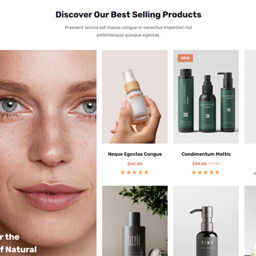 Clean and elegant shop page layout designed to help beauty products stand out and convert