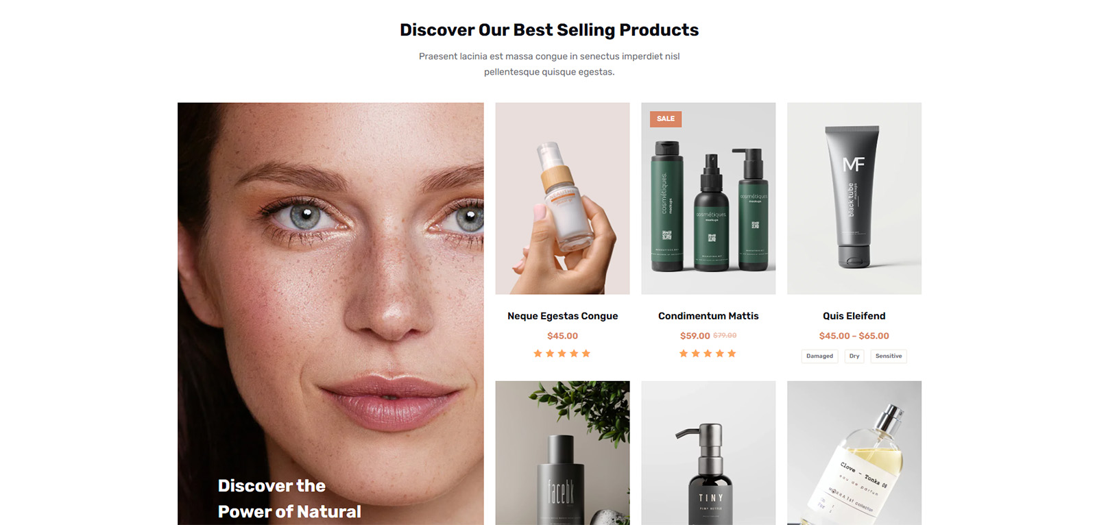 Clean and elegant shop page layout designed to help beauty products stand out and convert