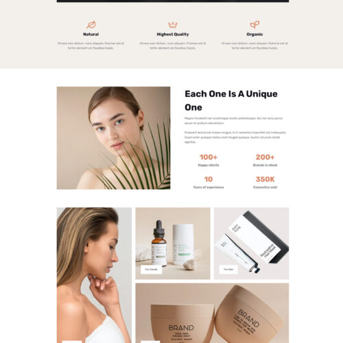 Full-page view of a beauty shop demo website created for online retailers ready to sell from day one