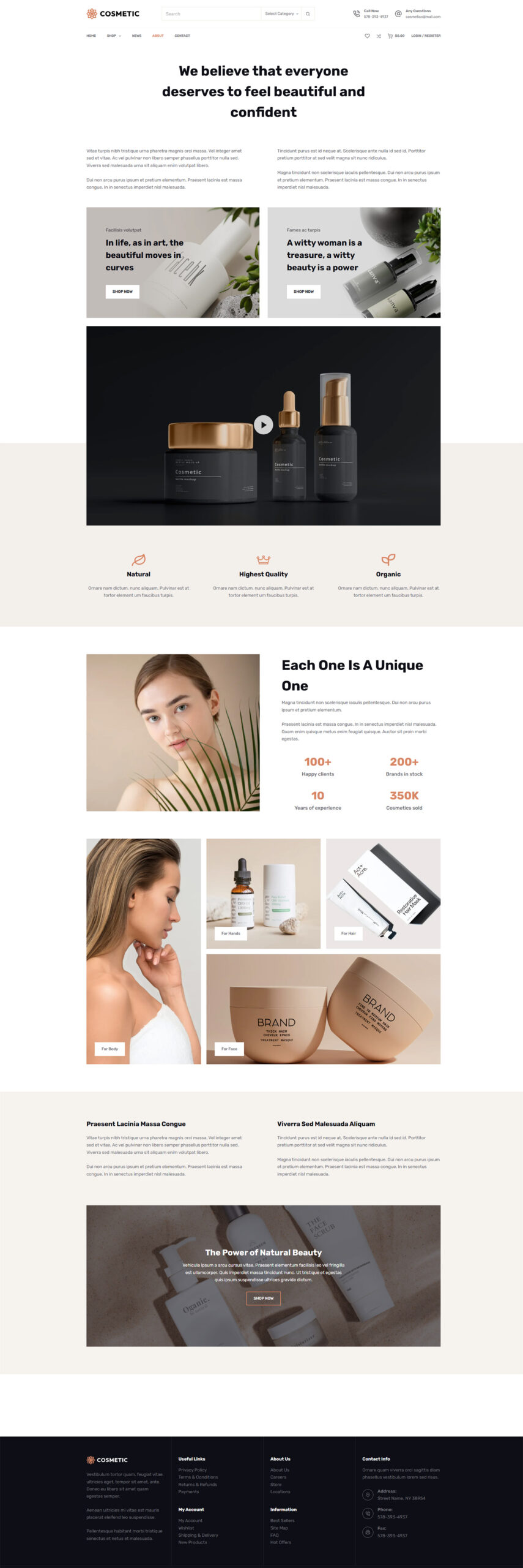 Full-page view of a beauty shop demo website created for online retailers ready to sell from day one