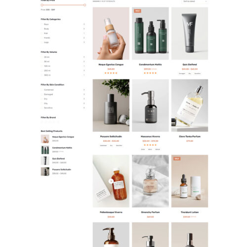 Mobile responsive product catalog with smart filters on a prebuilt WooCommerce template for skincare brands
