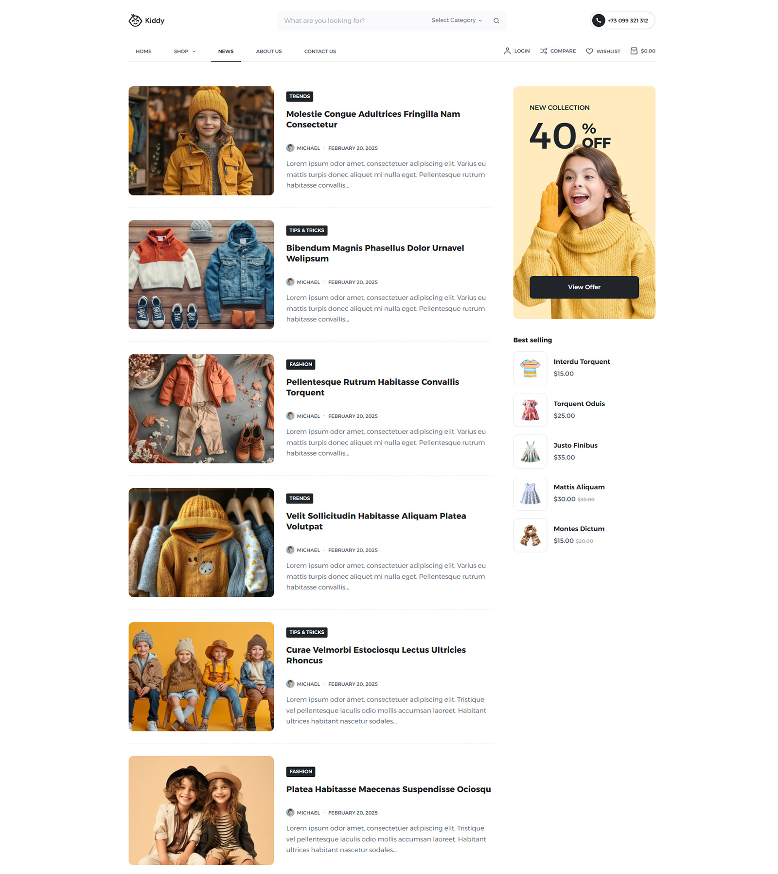 Blog and news section styled for SEO — WordPress website with built-in marketing tools for baby brands