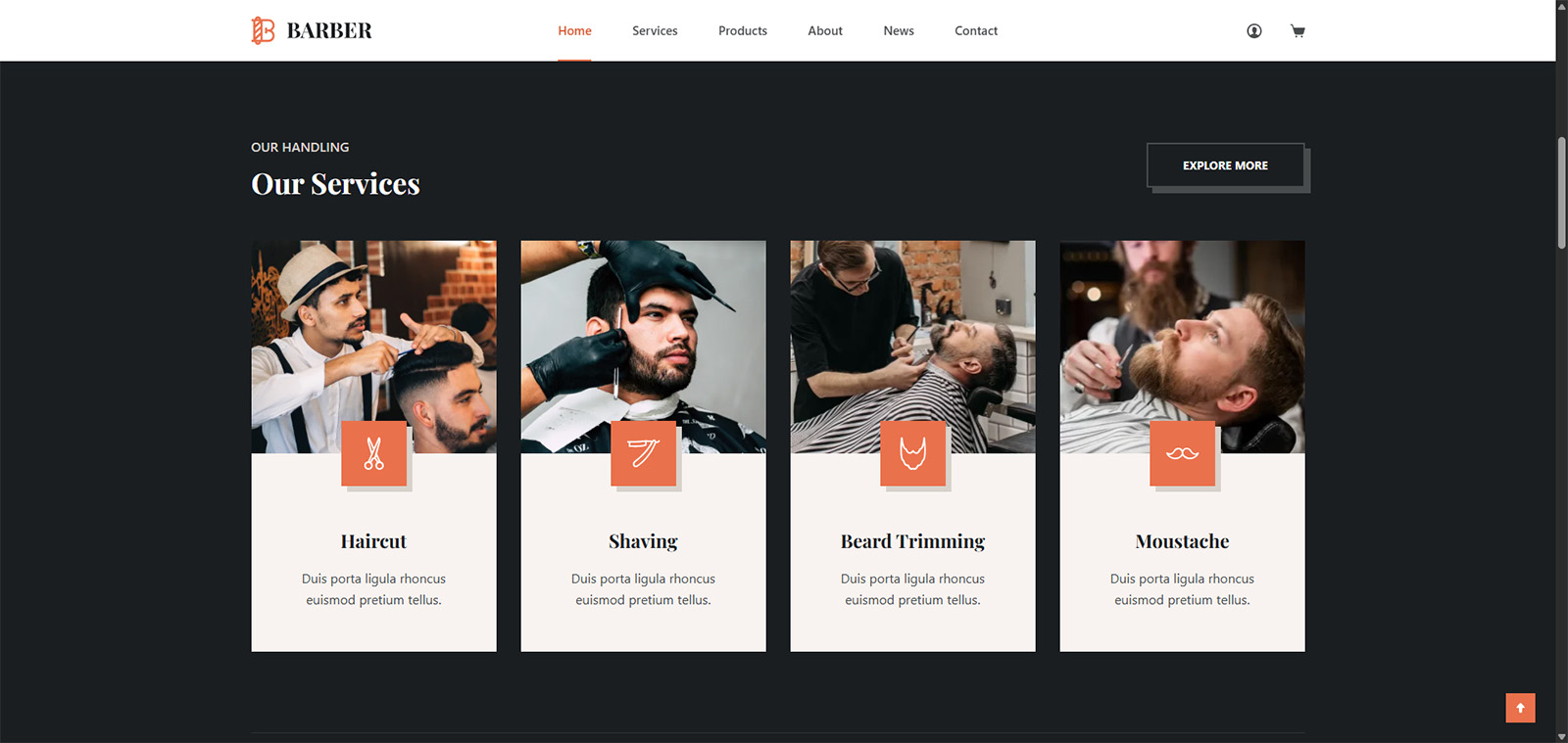 Dark and bold storefront layout — modern WooCommerce website for barbers and personal care brands