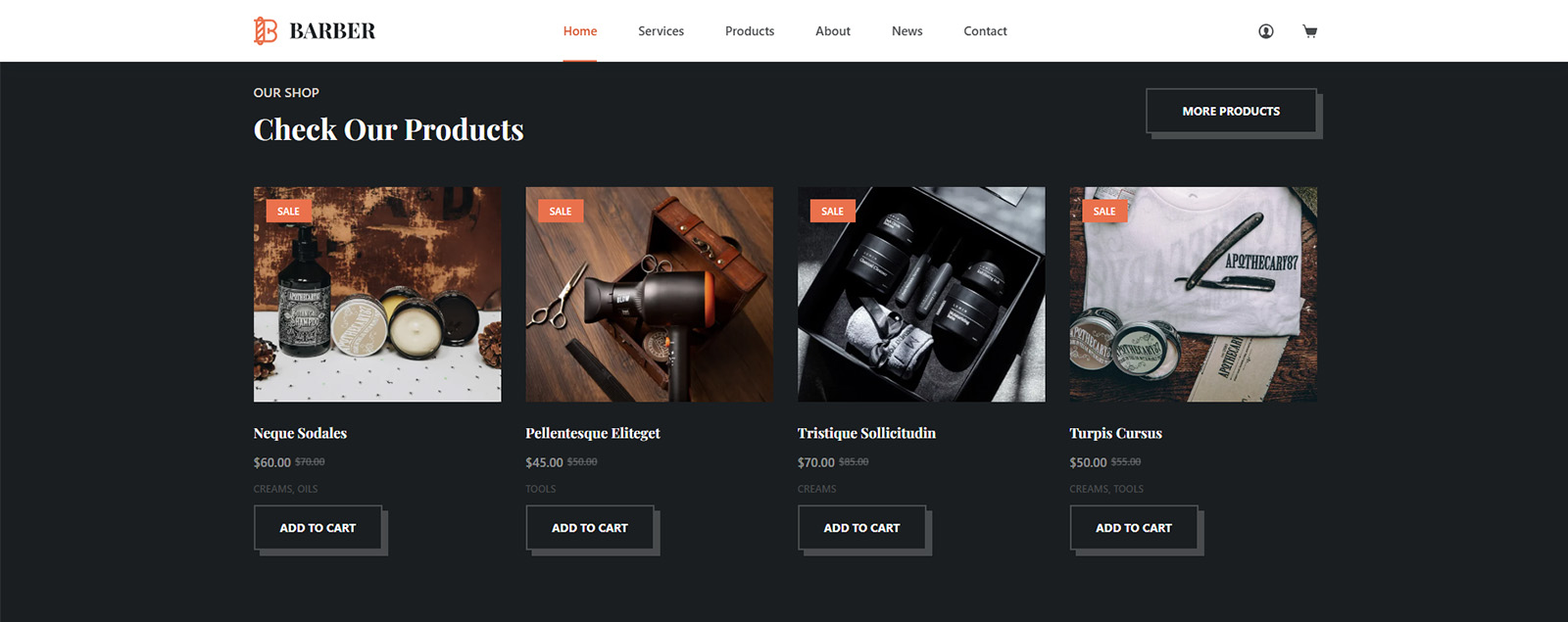 Popular products section with featured grooming tools — e-commerce layout designed to drive sales and engagement