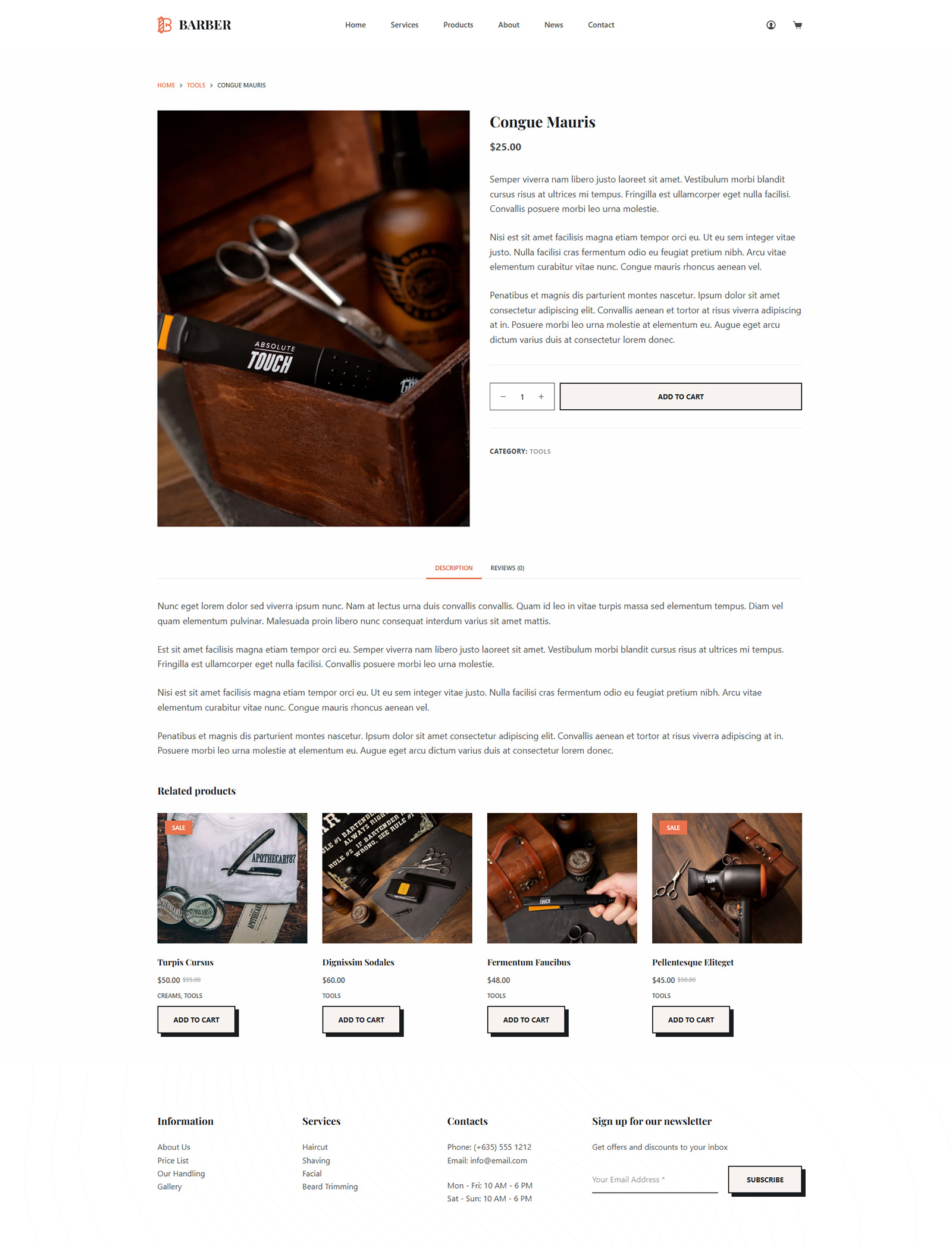 Product page with description, pricing, and add-to-cart — mobile-friendly layout for haircare and accessories