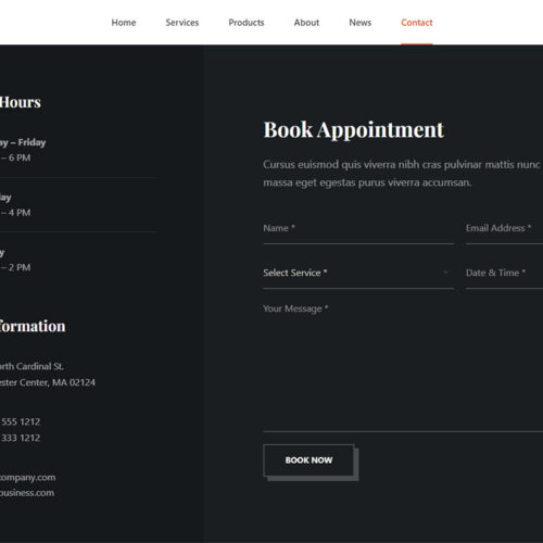 Contact page with map and contact form — ready-to-use WordPress layout for appointment-based businesses