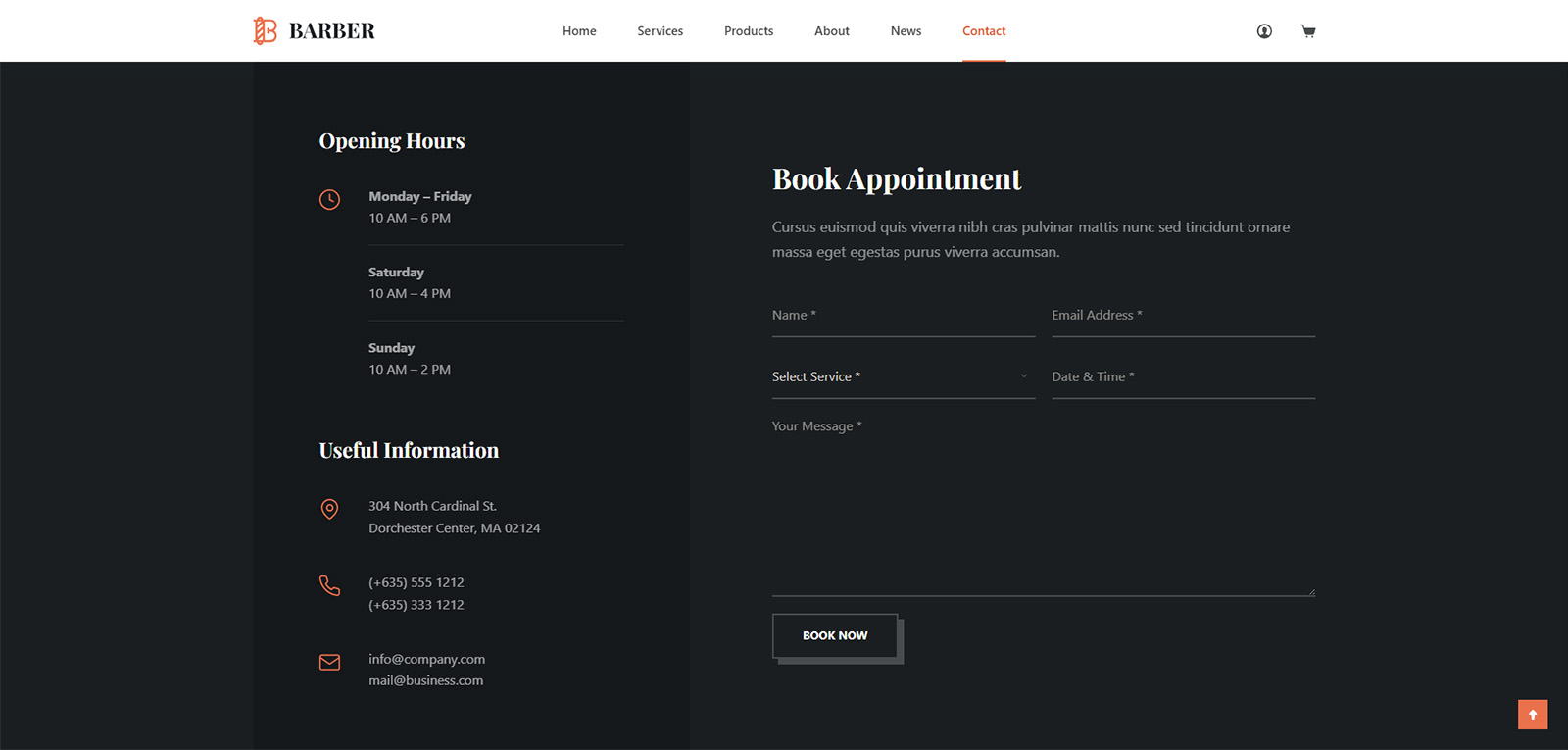 Contact page with map and contact form — ready-to-use WordPress layout for appointment-based businesses