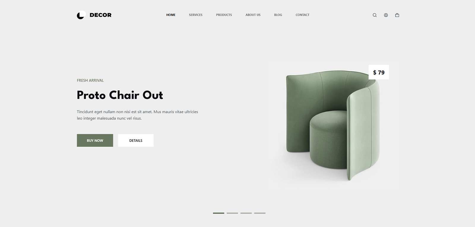 Hero section with refined typography — ready-made WordPress design for furniture and decor businesses