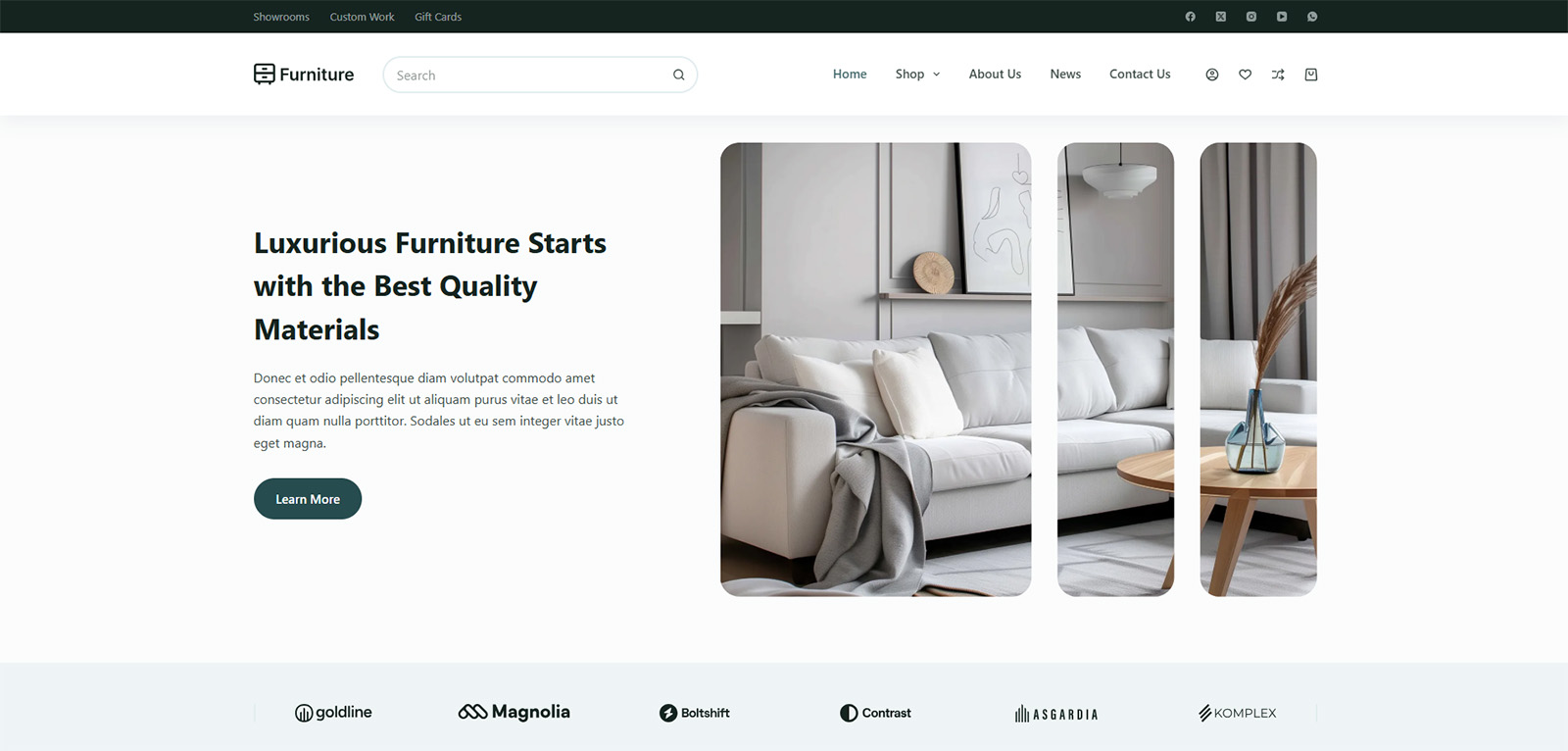 Storefront banner with muted visuals — buy website for business with clean, modern web design