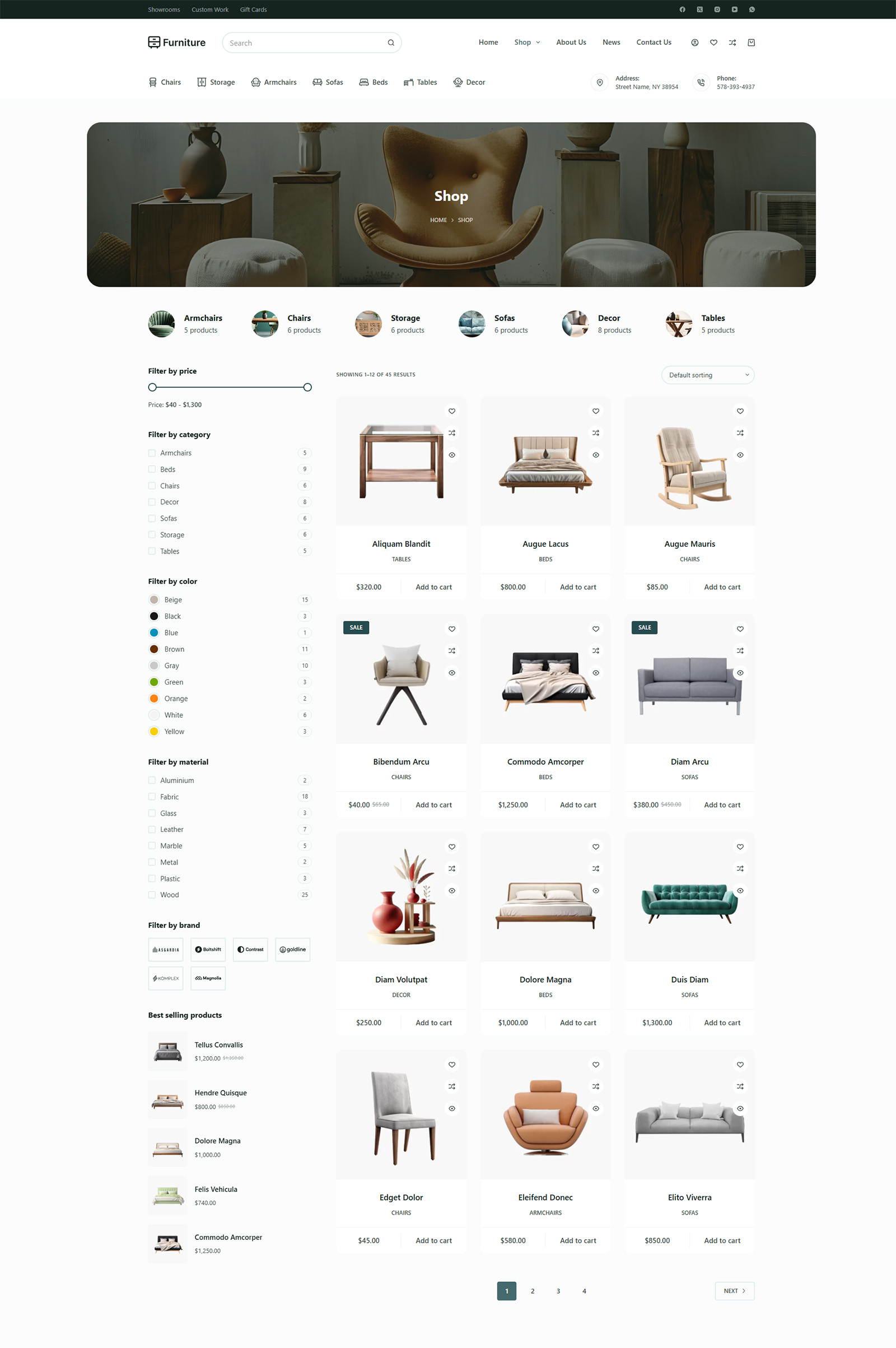 Minimalist catalog section with filters — prebuilt online store template for home goods