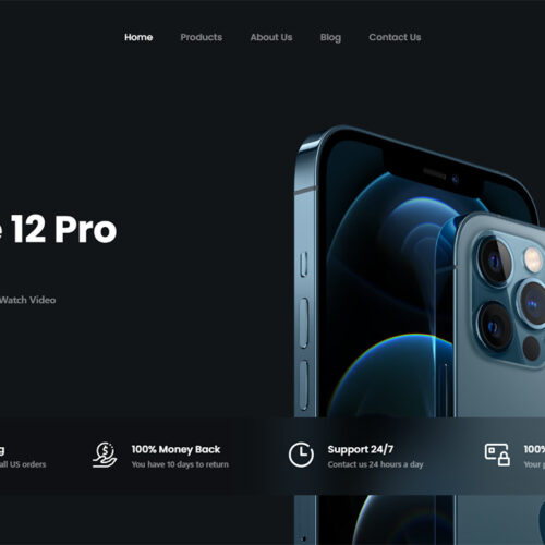 Hero banner with futuristic design and bold typography — modern WordPress e-commerce site for tech products