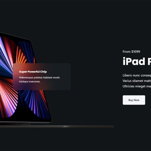 Dark UI header with featured product — drag-and-drop content editing and scalable structure
