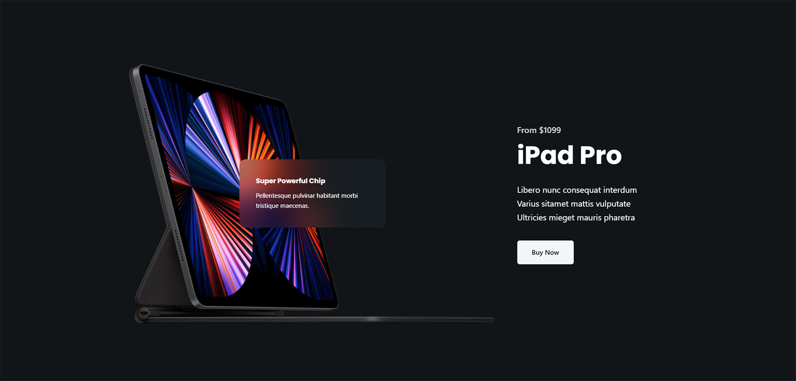 Dark UI header with featured product — drag-and-drop content editing and scalable structure