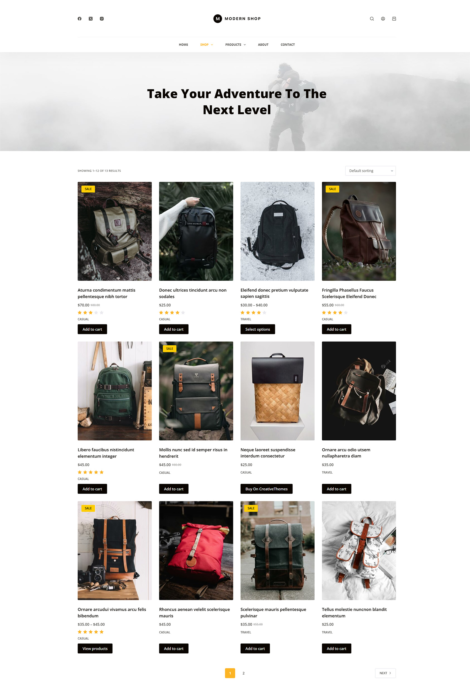 Product listing in four-column layout — fast-loading WooCommerce storefront with flexible content blocks