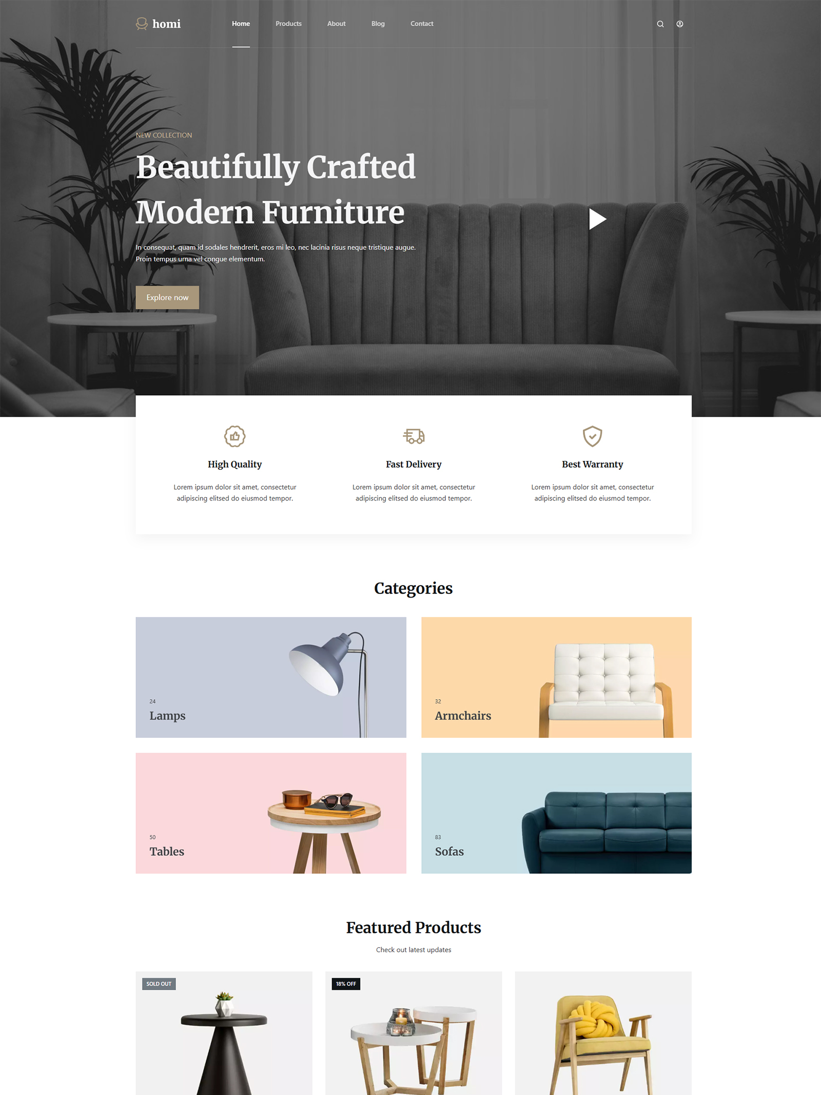 Homepage of minimalist WordPress store template for fashion and lifestyle brands