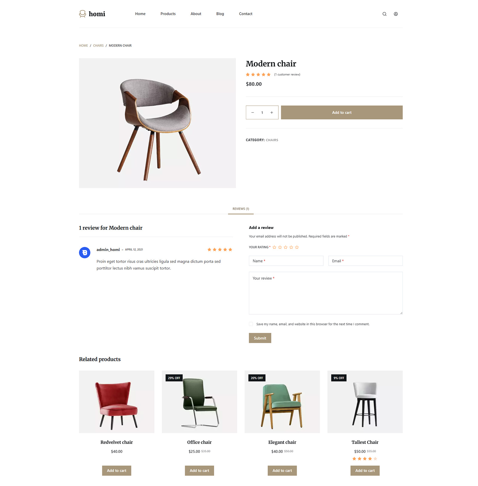 Product detail page with elegant layout in ready-made WordPress storefront