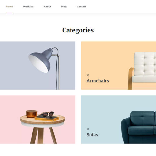 Category section of a modern home goods store built on WordPress, featuring a clean product catalog and user-friendly layout.
