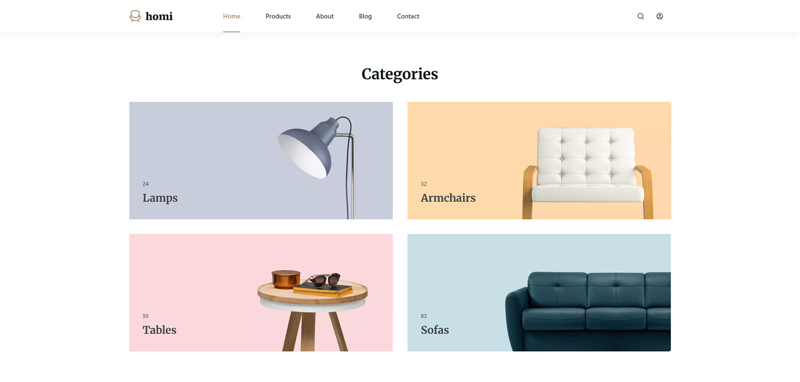 Category section of a modern home goods store built on WordPress, featuring a clean product catalog and user-friendly layout.