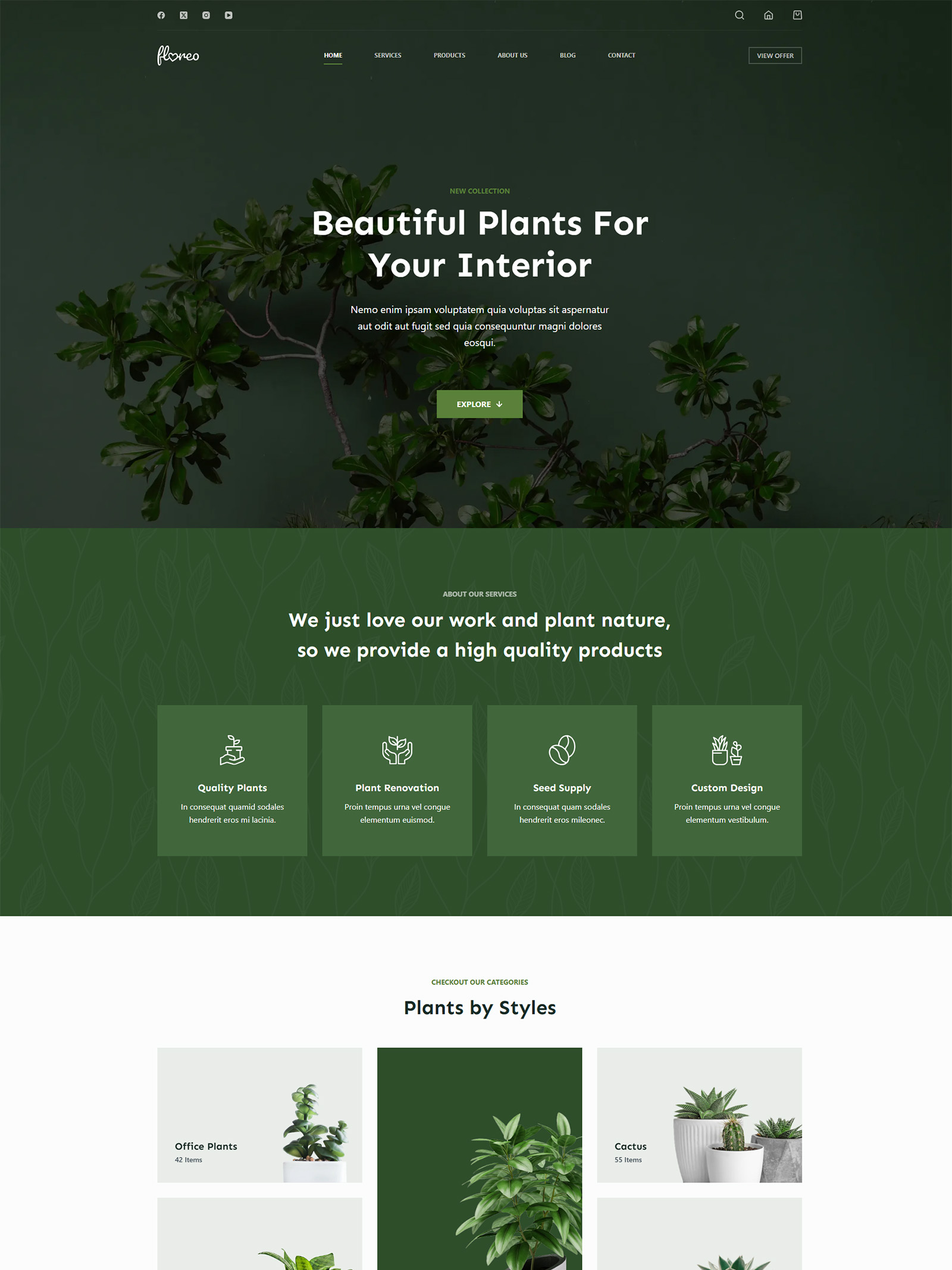 Homepage of Floreo WooCommerce website — WordPress store for sustainable and nature-inspired lifestyle brands