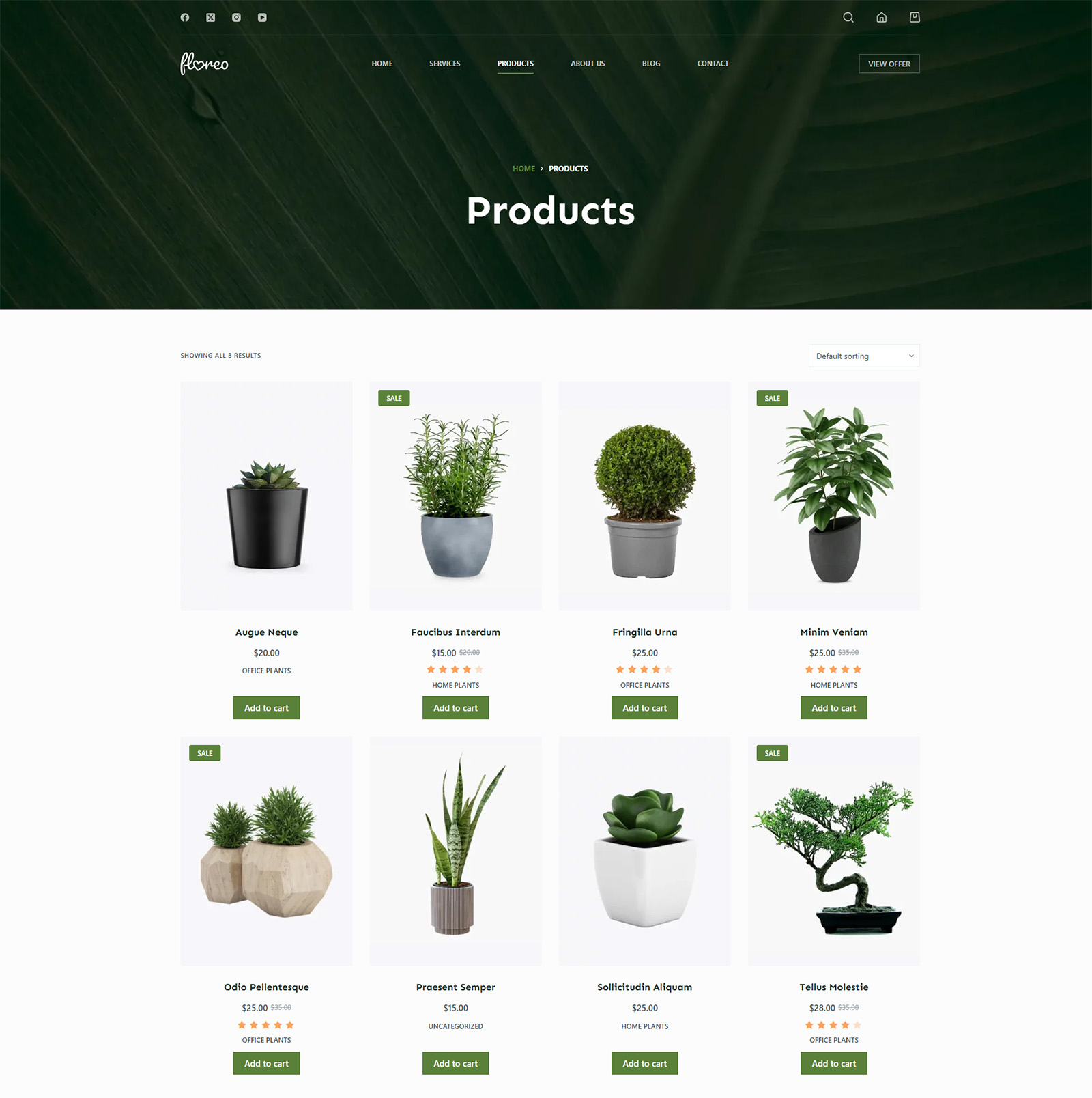 Shop page with green-and-white layout — eco-friendly online store template for natural skincare and home goods
